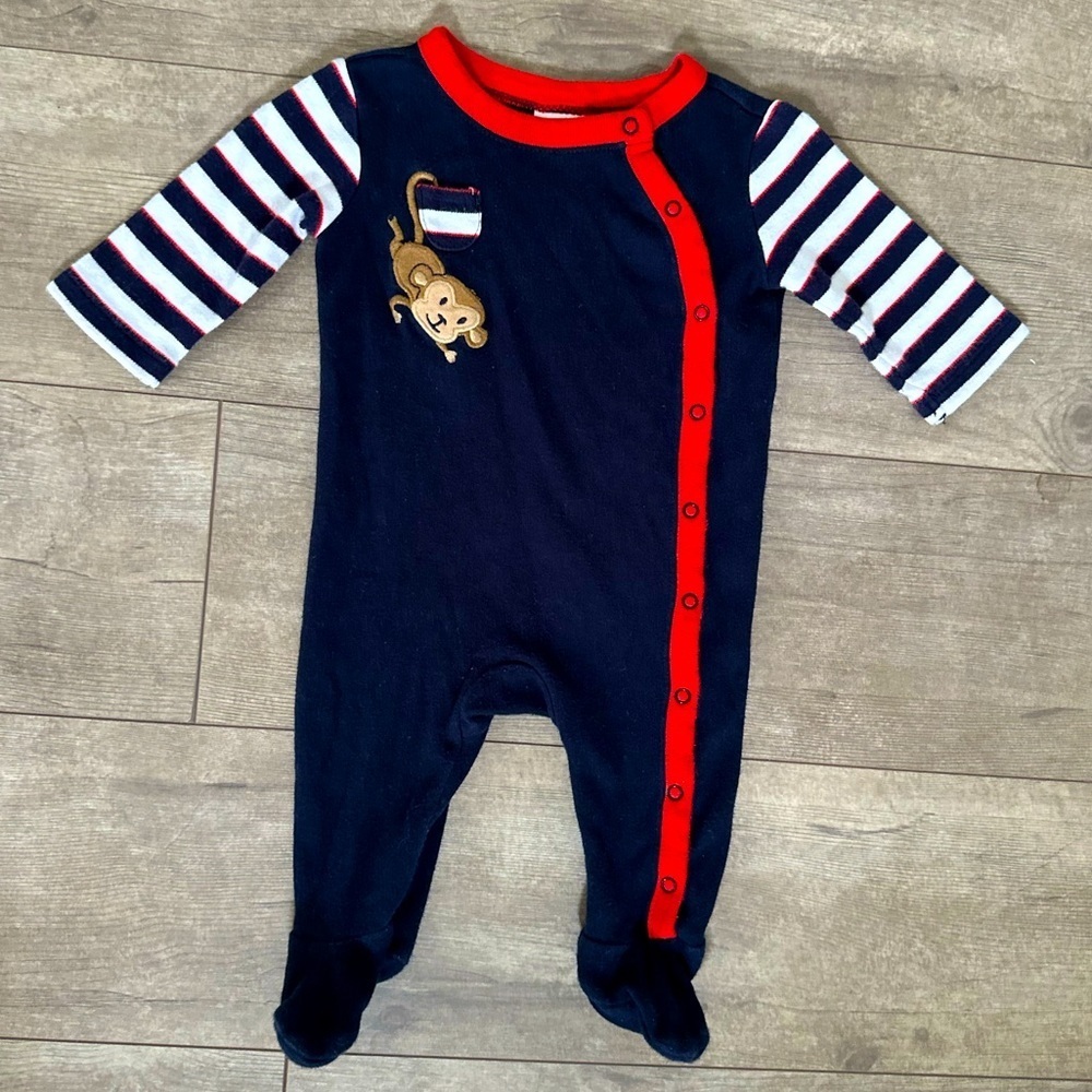 Gymboree baby boy Stripe Monkey One Piece footies 0-3 Months ADORABLE